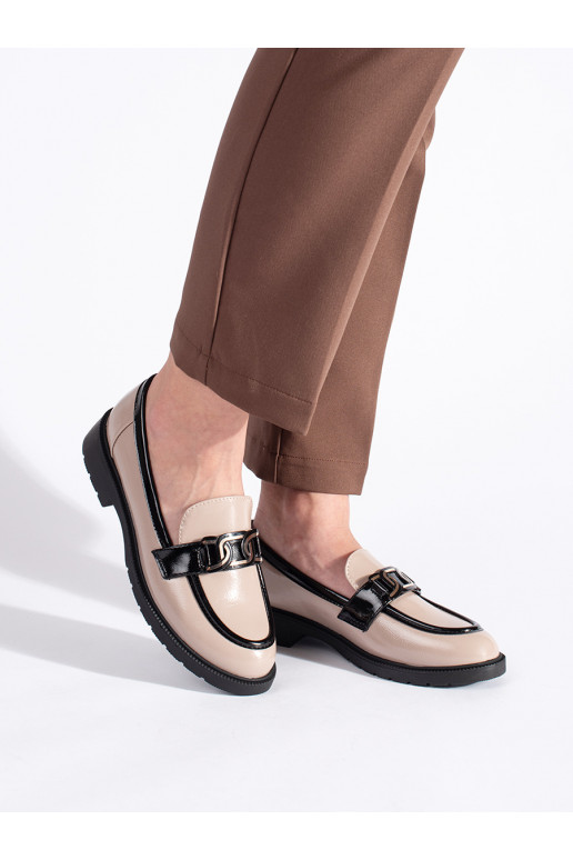 smėlio spalvos  moteriški mokasinai su sagtimis