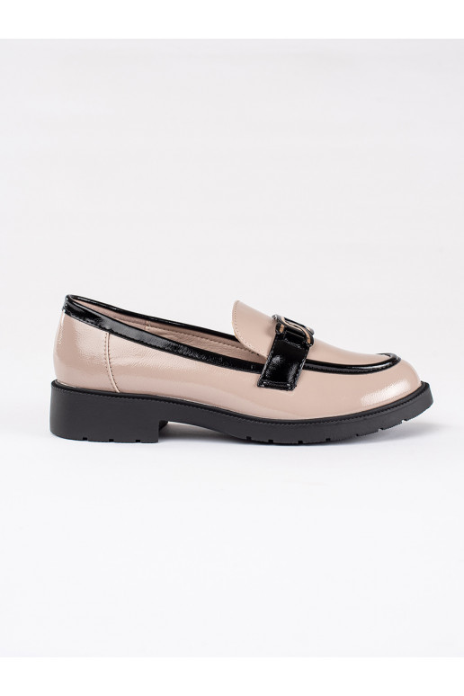 smėlio spalvos  moteriški mokasinai su sagtimis