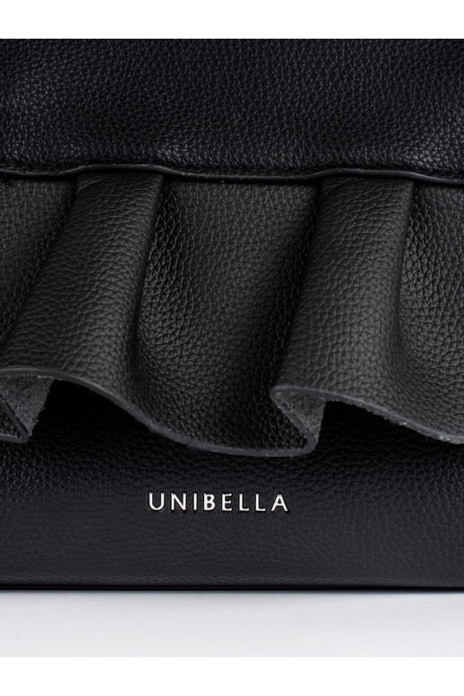 juoda elegantiška rankinė z ozdobną falbanką