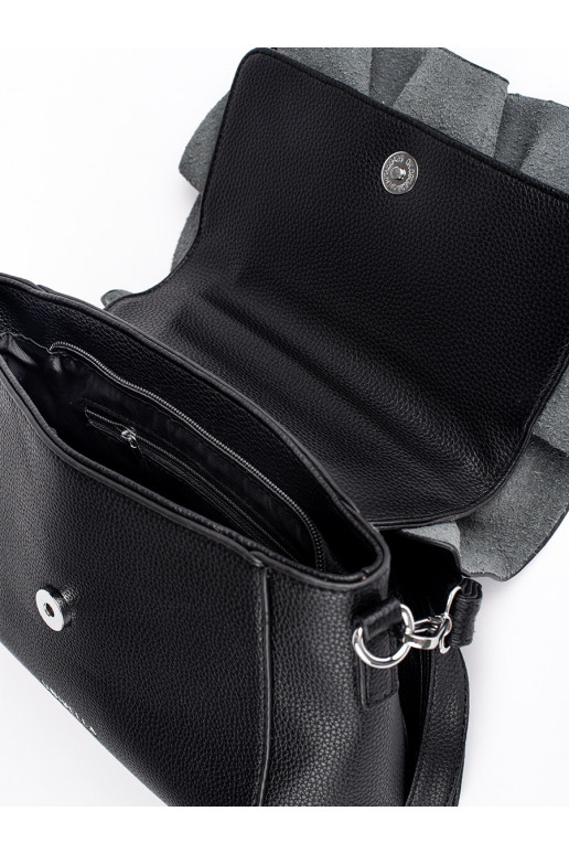 juoda elegantiška rankinė z ozdobną falbanką