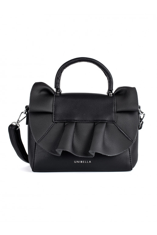 juoda elegantiška rankinė z ozdobną falbanką