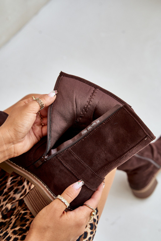 Moteriški aulinukai žemu kulniuku su sagtimis rudos spalvos Zudra