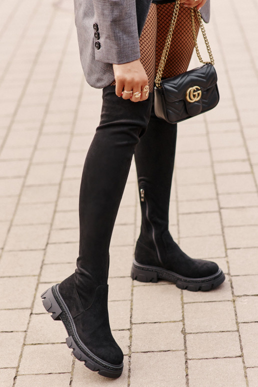 moteriški ilgaauliai batai virš kelių iš eko zomšosowe Juodos spalvos Irithalla moteriški ilgaauliai batai virš kelių iš eko zomšosowe Juodos spalvos Irithalla