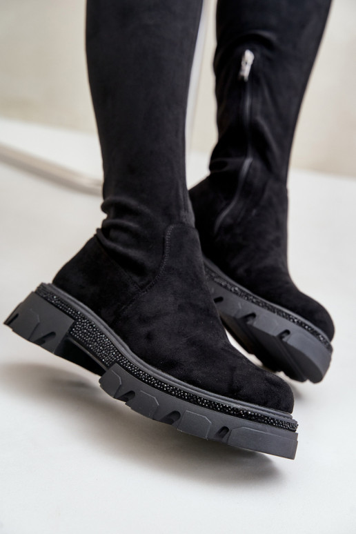 moteriški ilgaauliai batai virš kelių iš eko zomšosowe Juodos spalvos Irithalla moteriški ilgaauliai batai virš kelių iš eko zomšosowe Juodos spalvos Irithalla