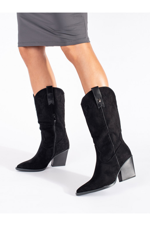 Juodos spalvos iš zomšos kaubojiško stiliaus 