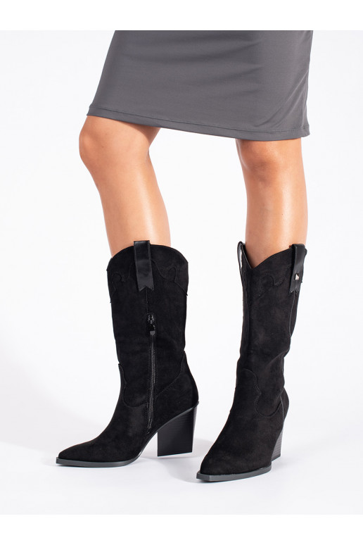 Juodos spalvos iš zomšos kaubojiško stiliaus 