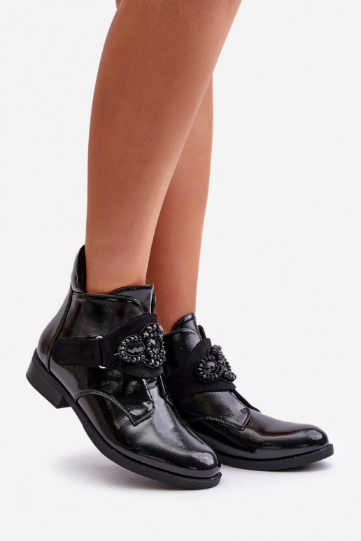 su lako efektu Moteriški aulinukai su ornamentais pašiltinti S.Barski HY42-021 Juodos spalvos