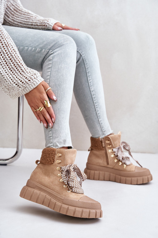  pašiltinti Aulinukai batai su platforma rudos spalvos Alcyhen