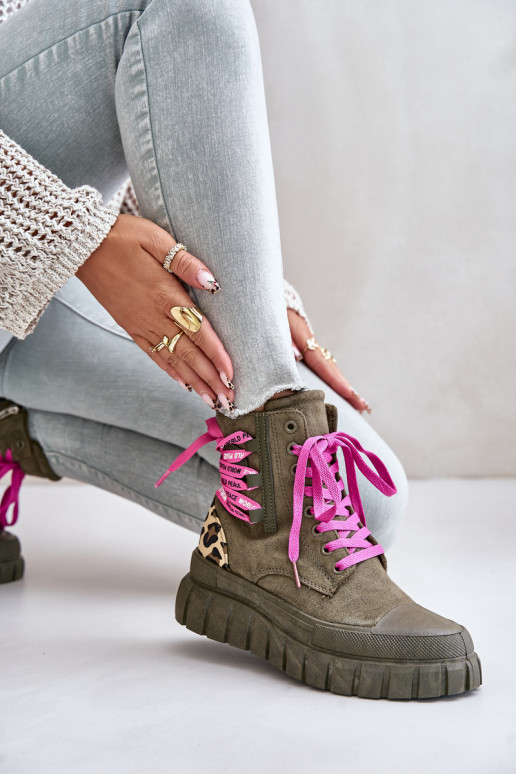 Moteriški aulinukai su platforma  m su leopardo kailio raštais žalios spalvos Edidda