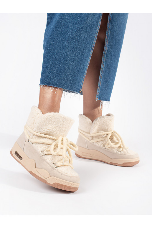 smėlio spalvos Moteriški sniego batai su masyviu kulnu smėlio spalvos Moteriški sniego batai su masyviu kulnu