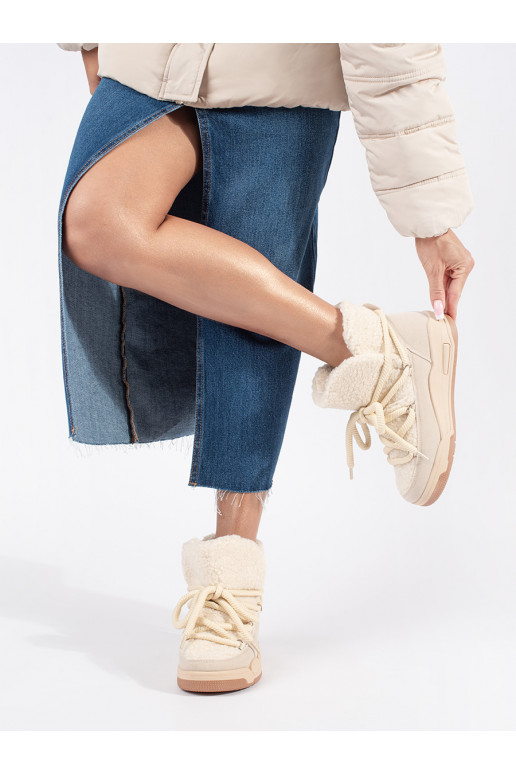 smėlio spalvos Moteriški sniego batai su masyviu kulnu smėlio spalvos Moteriški sniego batai su masyviu kulnu