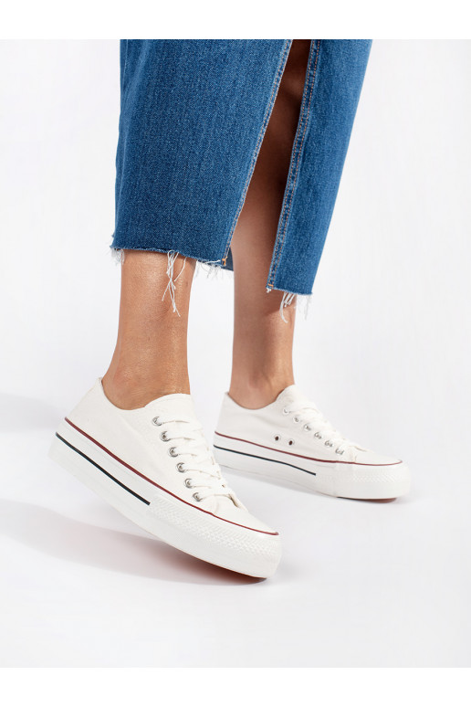 baltos spalvos  Moteriški batai su raištukais su platforma