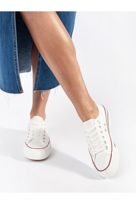 baltos spalvos  Moteriški batai su raištukais su platforma