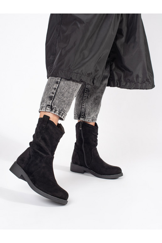 Juodos spalvos iš zomšos kaubojiško stiliaus 