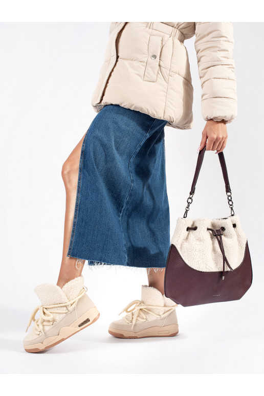 smėlio spalvos Moteriški sniego batai su masyviu kulnu smėlio spalvos Moteriški sniego batai su masyviu kulnu