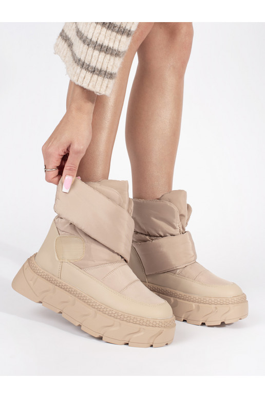 smėlio spalvos su pašiltinimu Moteriški sniego batai su masyviu kulnu smėlio spalvos su pašiltinimu Moteriški sniego batai su masyviu kulnu
