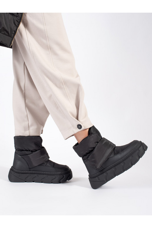 Juodos spalvos su pašiltinimu Moteriški sniego batai su masyviu kulnu Juodos spalvos su pašiltinimu Moteriški sniego batai su masyviu kulnu