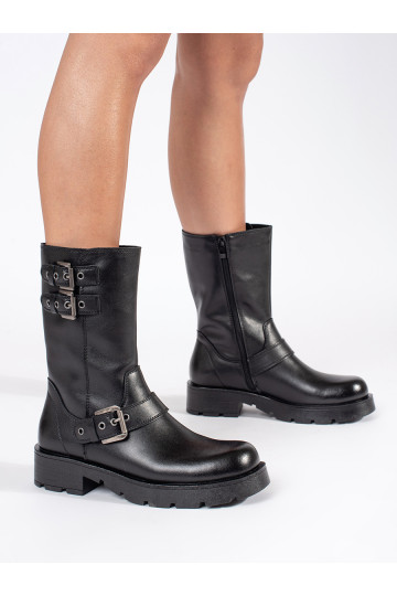 Juodos spalvos   moteriški batai su platforma ozdobione paskami Sergio Leone 2