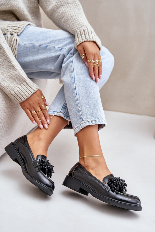  Mokasinai su lako efektu S.Barski HY369A Juodos spalvos