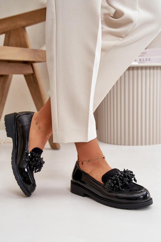  Mokasinai su lako efektu S.Barski HY369A Juodos spalvos