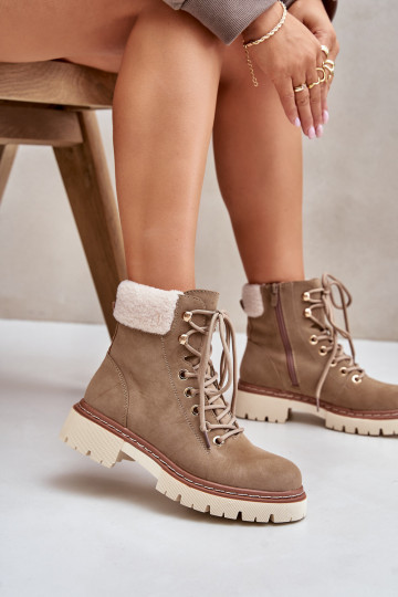 pašiltinti batai Moteriški aulinukai  chaki spalvos Ferelia