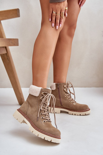 pašiltinti batai Moteriški aulinukai  chaki spalvos Ferelia 2