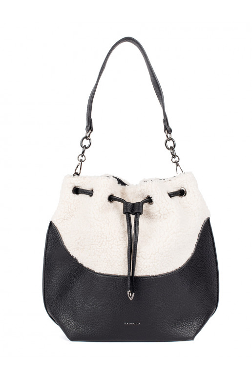 juoda elegantiška rankinė su kailiuku typu baranek