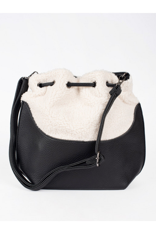 juoda elegantiška rankinė su kailiuku typu baranek