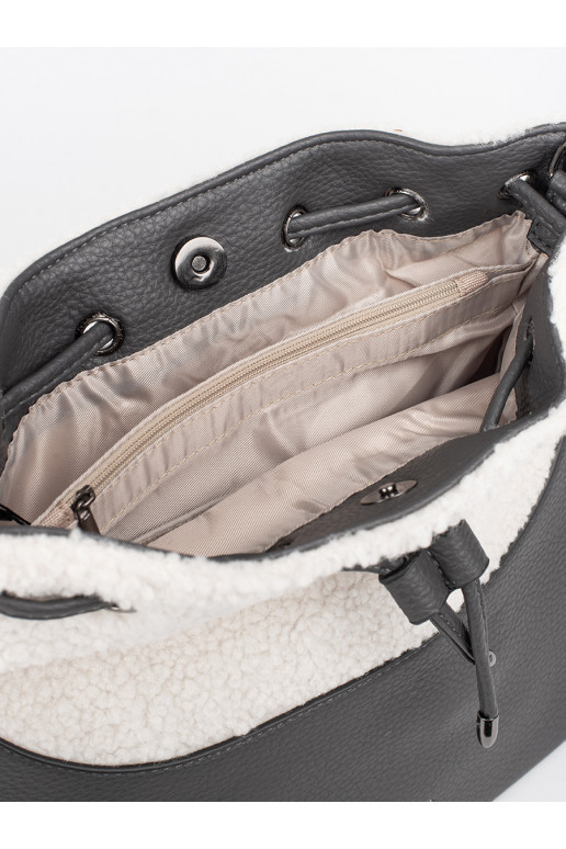 pilka elegantiška rankinė su kailiuku typu baranek