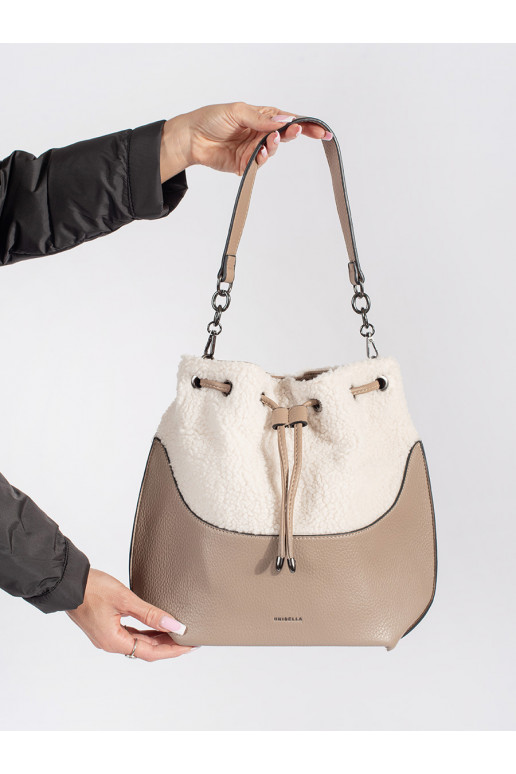 dramblio kaulo spalvos elegantiška rankinė su kailiuku typu baranek