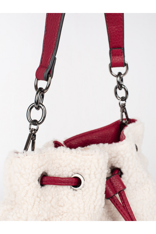 raudona elegantiška rankinė su kailiuku typu baranek