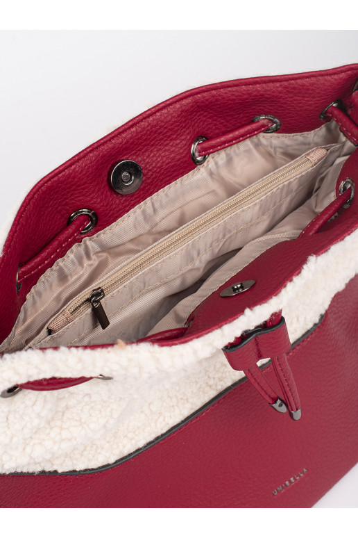 raudona elegantiška rankinė su kailiuku typu baranek