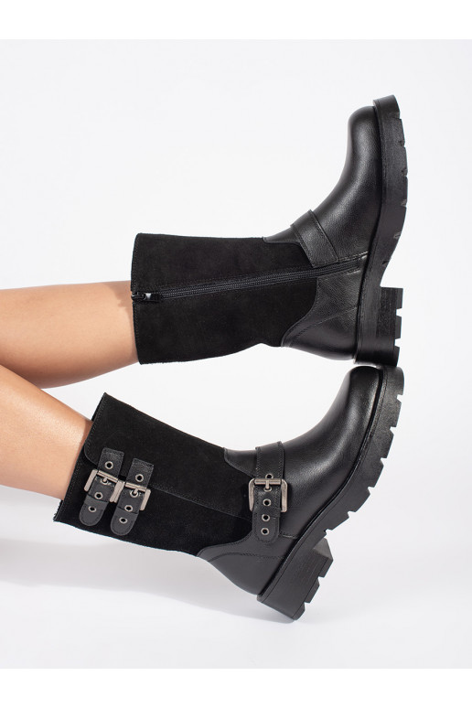 Juodos spalvos   moteriški batai su platforma ozdobione paskami Sergio Leone