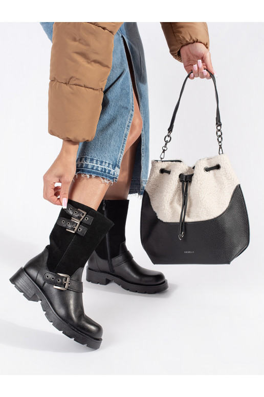 Juodos spalvos   moteriški batai su platforma ozdobione paskami Sergio Leone