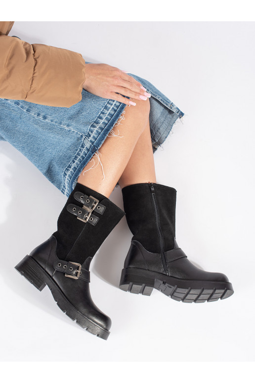 Juodos spalvos   moteriški batai su platforma ozdobione paskami Sergio Leone