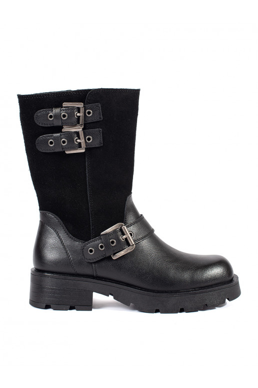 Juodos spalvos   moteriški batai su platforma ozdobione paskami Sergio Leone