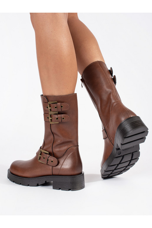 rudos spalvos   moteriški batai su platforma ozdobione paskami Sergio Leone