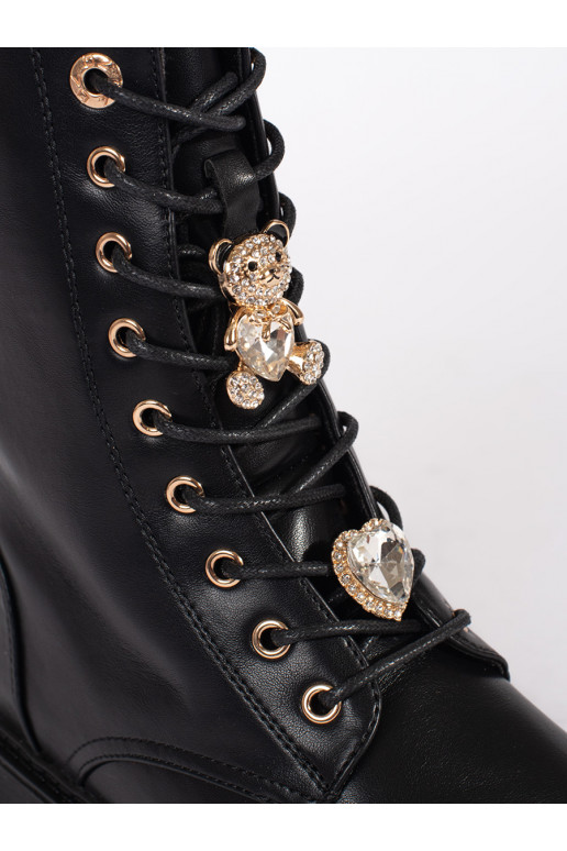 Juodos spalvos su raištukais batai auliniai batai su platforma z przypinkami