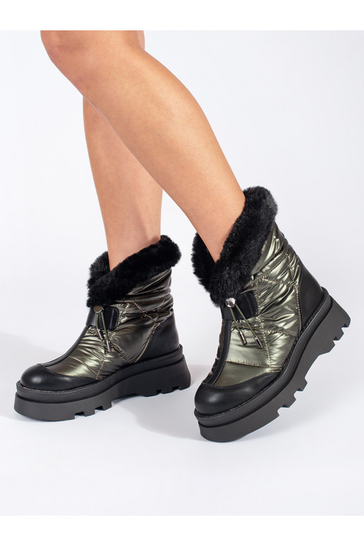 žalios spalvos Moteriški sniego batai z juodos spalvosm  su platforma