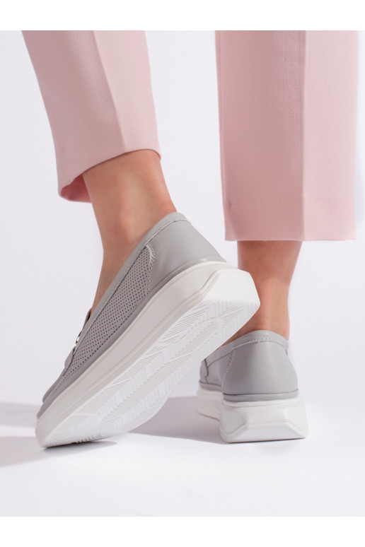 pilkos spalvos moteriški mokasinai