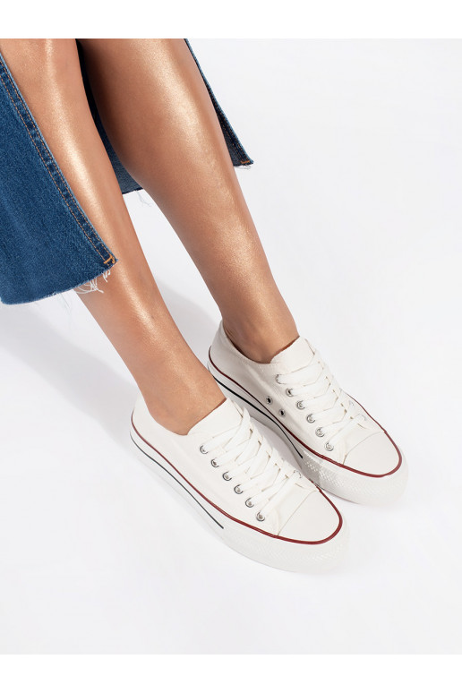 baltos spalvos  Moteriški batai su raištukais su platforma