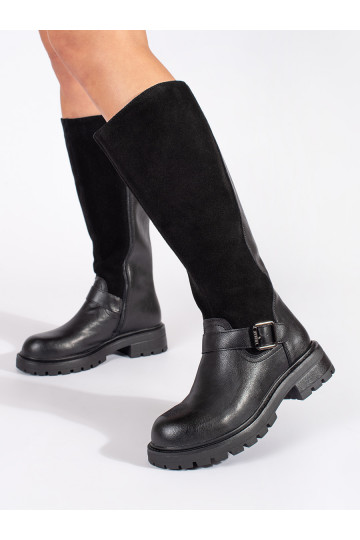 Juodos spalvos   moteriški ilgaauliai su platforma Sergio Leone 2