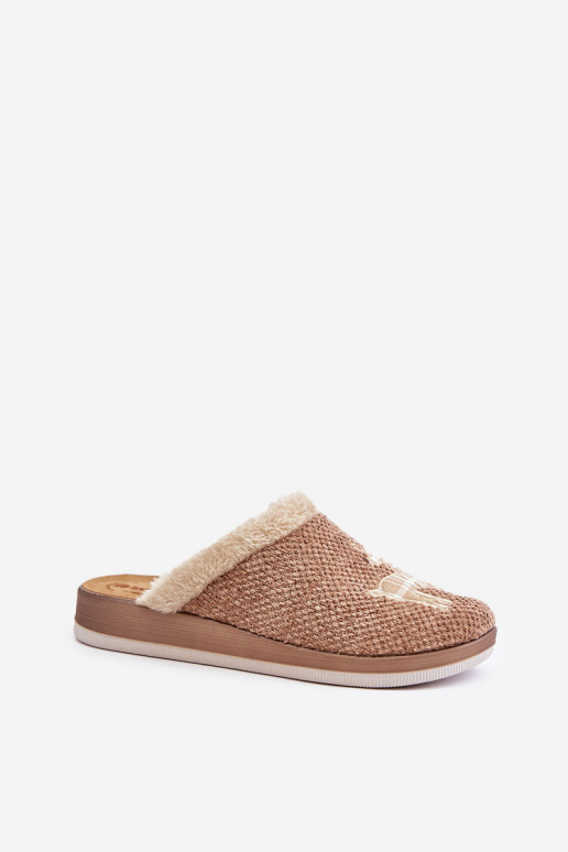 Šlepetės  su elniukais ir kailiuku Inblu CT000034 smėlio spalvos