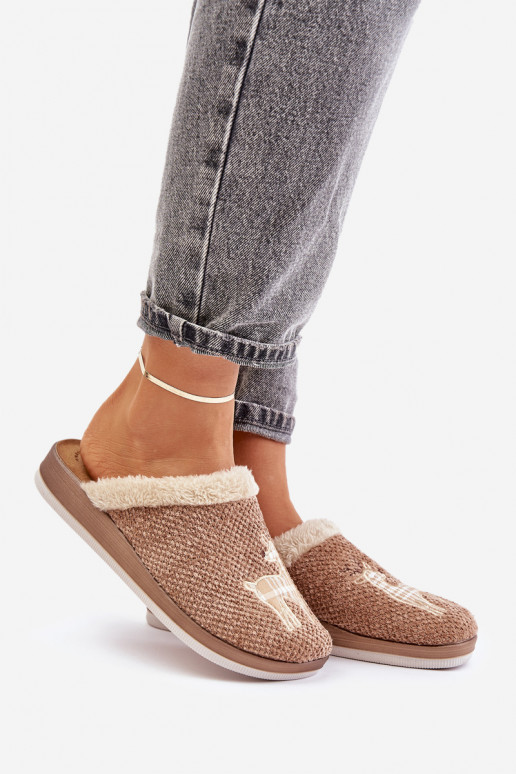 Šlepetės  su elniukais ir kailiuku Inblu CT000034 smėlio spalvos