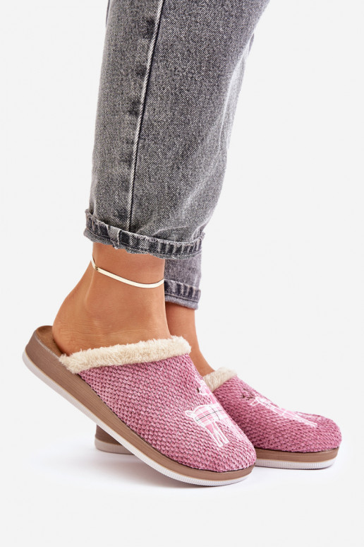 Šlepetės  su elniukais ir kailiuku Inblu CT000034 rožinės spalvos