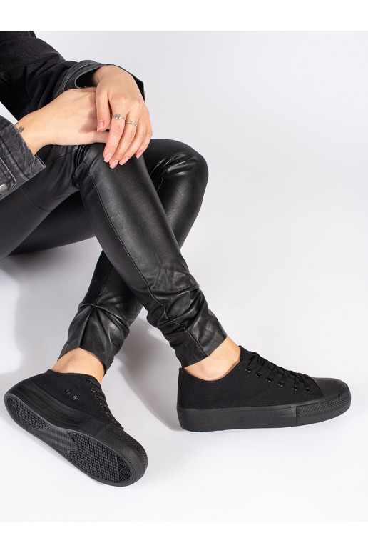 Juodos spalvos  Moteriški batai su raištukais su platforma