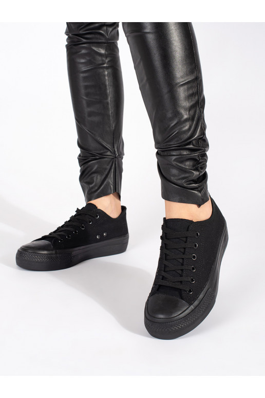 Juodos spalvos  Moteriški batai su raištukais su platforma