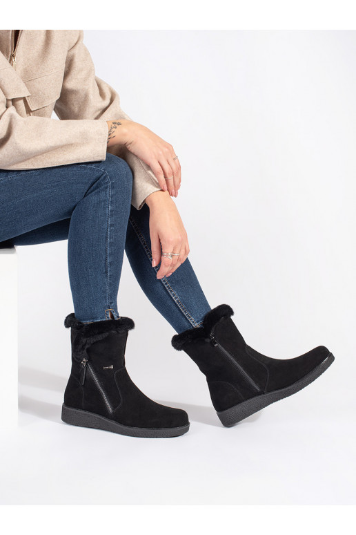 pašiltinti   juodos spalvos moteriški batai su kailiuku Sergio Leone