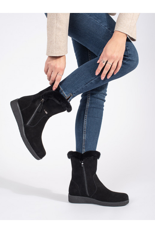 pašiltinti   juodos spalvos moteriški batai su kailiuku Sergio Leone