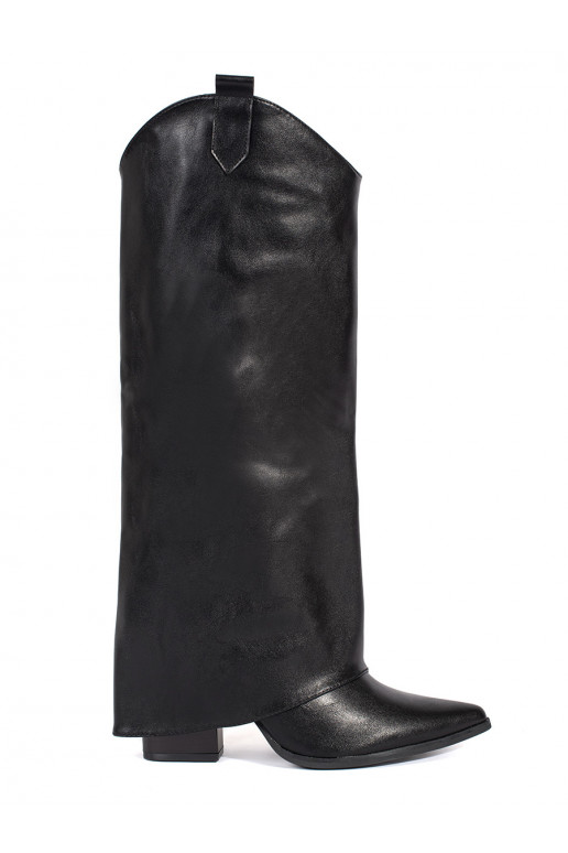 Juodos spalvos ilgaauliai batai stylu kowbojek 